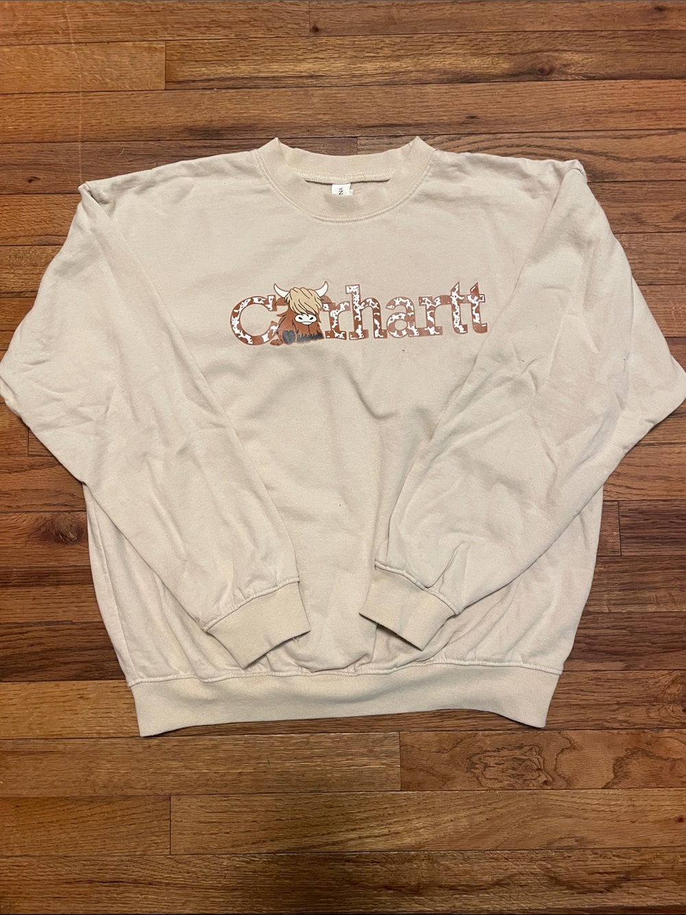 Carhartt Women’s Tan Crewneck Sweatshirt with Brown Logo
